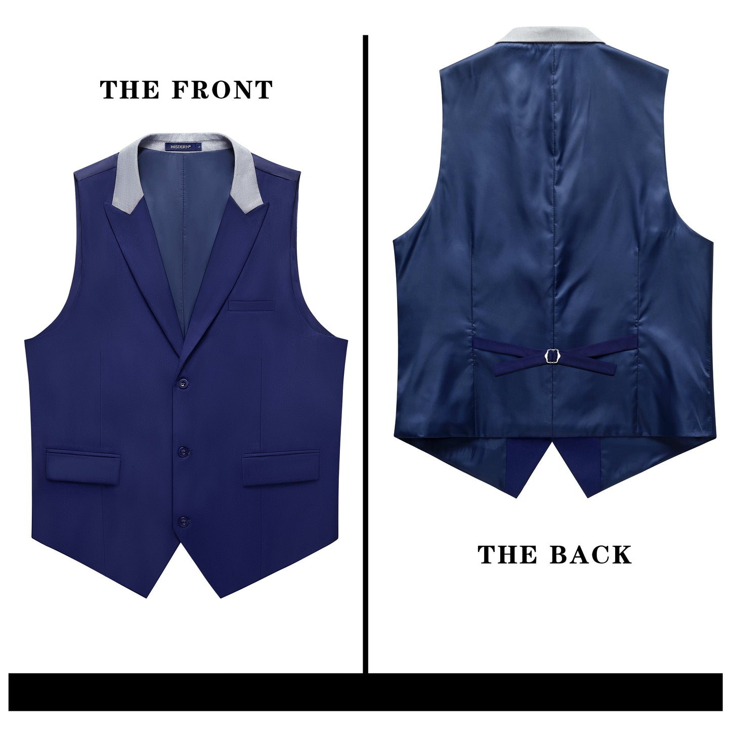 Hisdern Men's Navy Blue Satin Suit Vest with Lapel Formal Wear