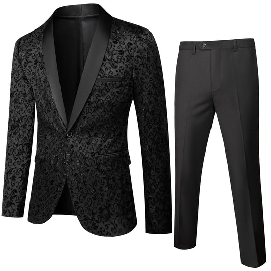Men's 2 Piece Suits Jacquard Tuxedo Black Color