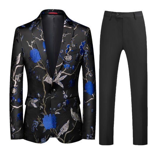 Men's Embroidered 2 Piece Suit Blue Color