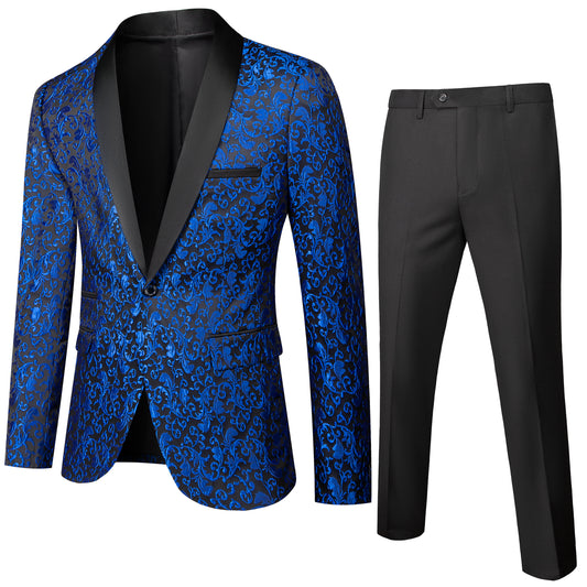 Men's 2 Piece Suits Jacquard Tuxedo Royal Blue Color