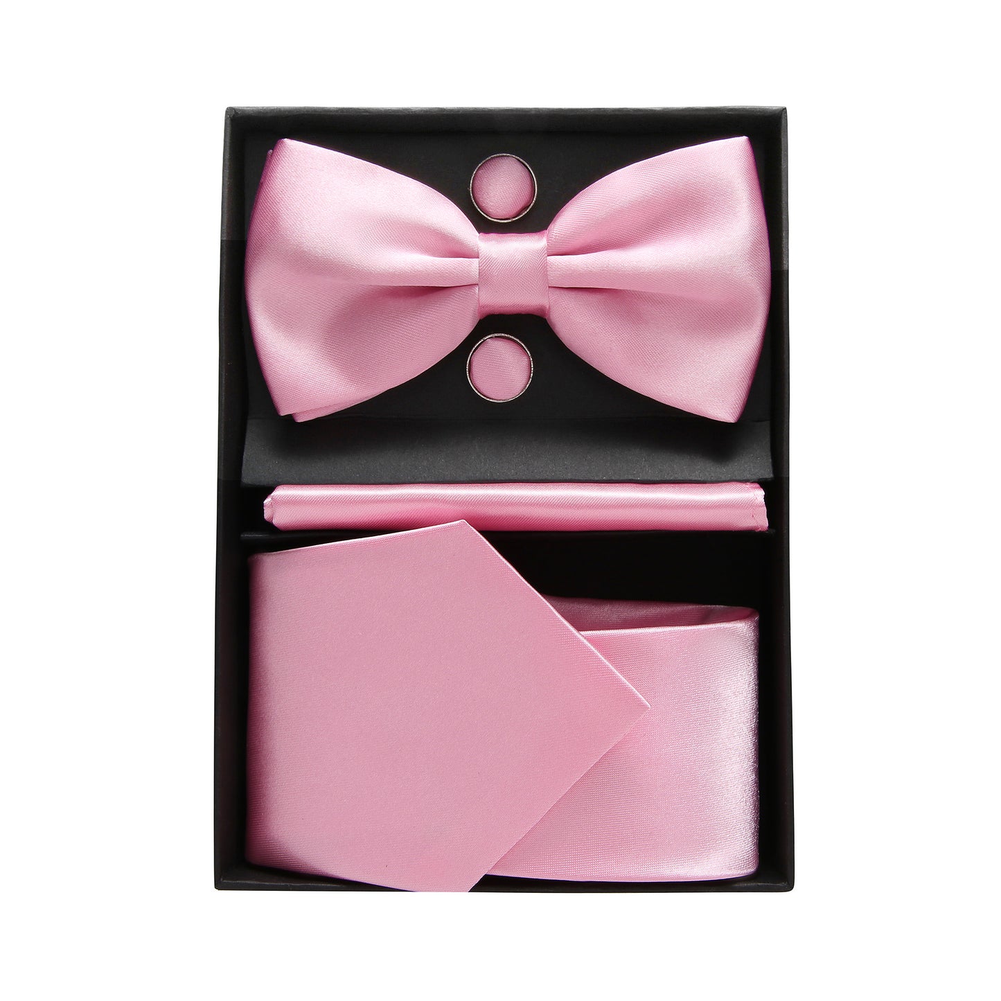 Pink Bow Tie Neck Tie Pocekt Square Cufflinks Set