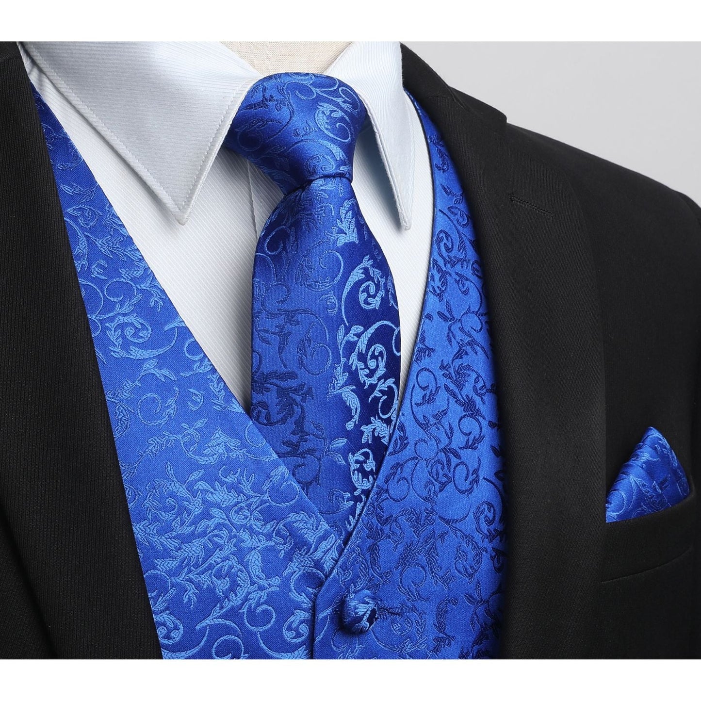 Hisdern Men's Royal Blue Floral Vest Tie Set For Weddings