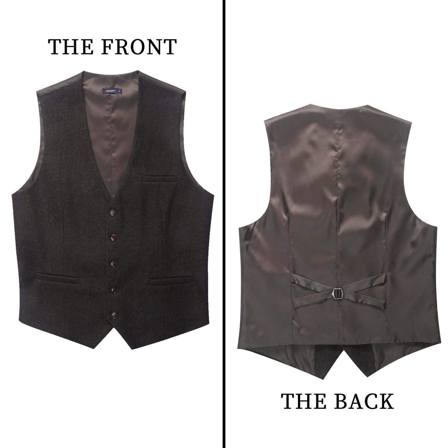 Hisdern Men's Dark Brown Satin Suit Vest Formal Wear