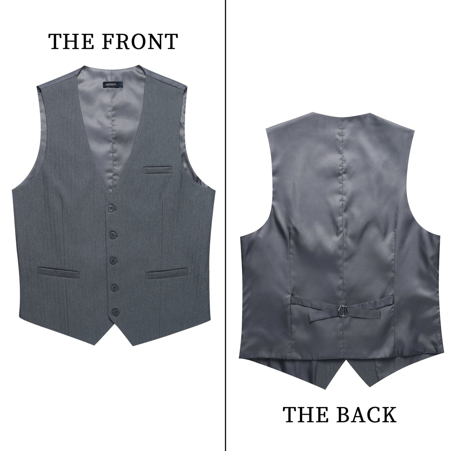 Hisdern Men's Grey Satin Suit Vest Formal Wear