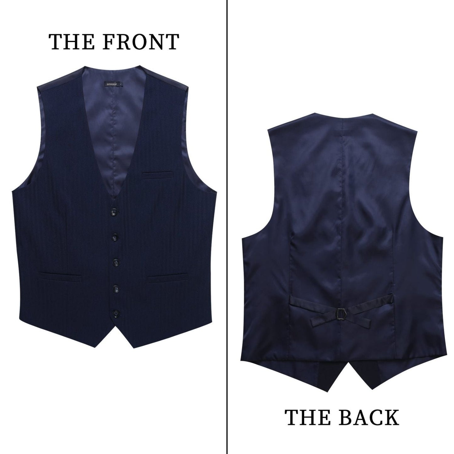 Hisdern Men's Navy Blue Satin Suit Vest Formal Wear