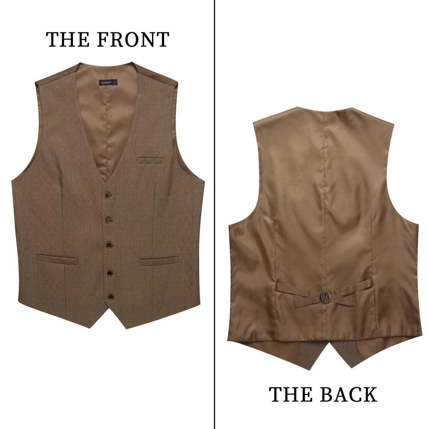 Hisdern Men's Khaki Solid Wedding Vest For Skinny Guys