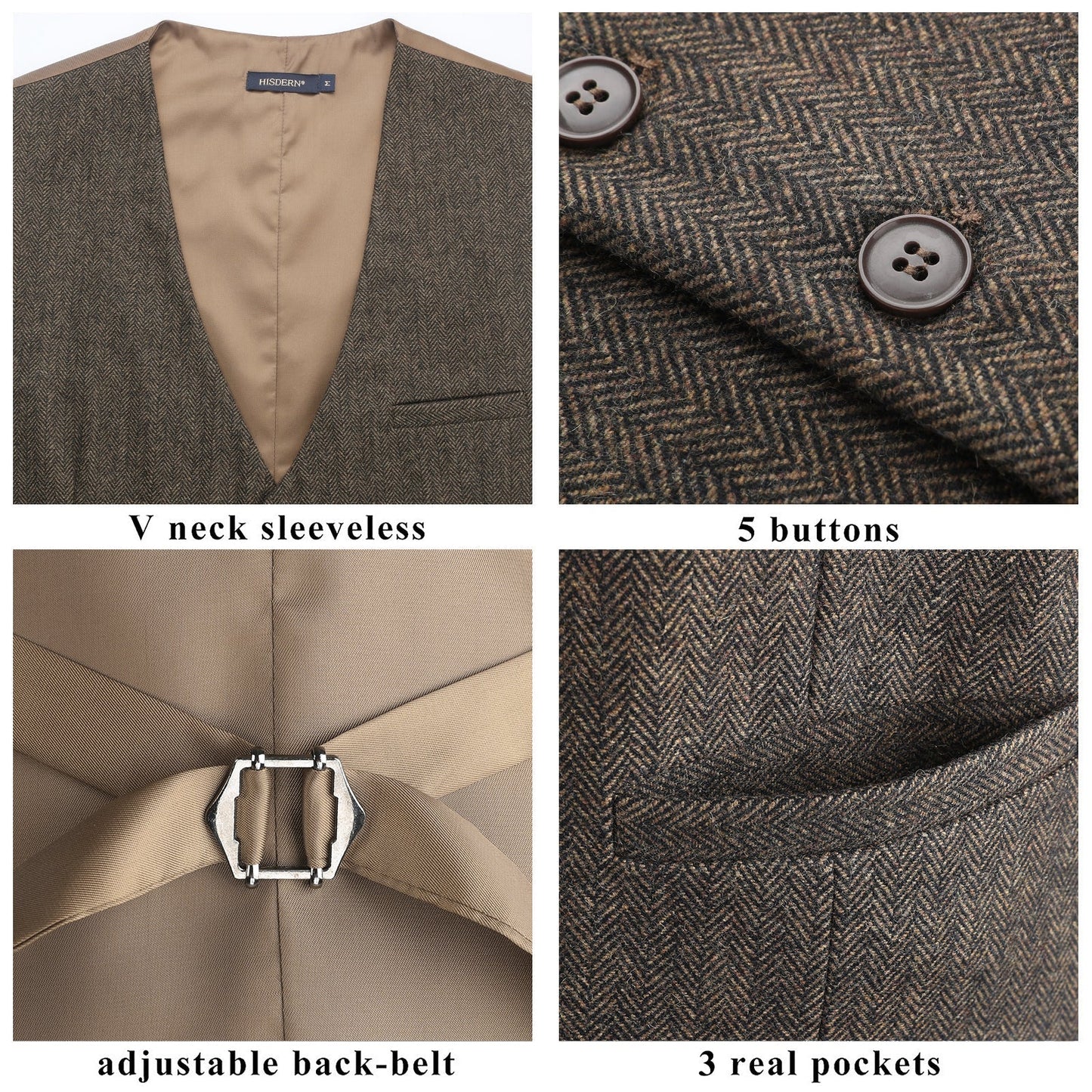 Hisdern Men's Khaki Satin Suit Vest Formal Wear