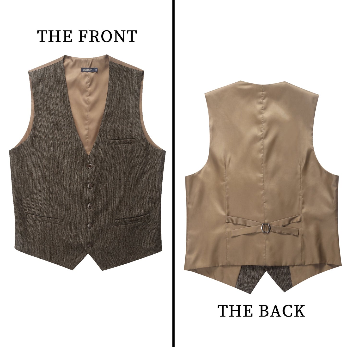 Hisdern Men's Khaki Satin Suit Vest Formal Wear