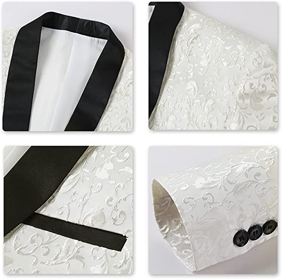 Men's 2 Piece Suits Jacquard Tuxedo White Color