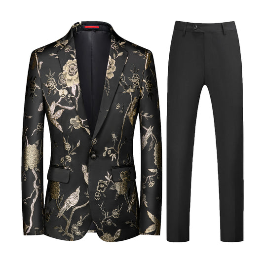 Men's Embroidered 2 Piece Suit Gold Color