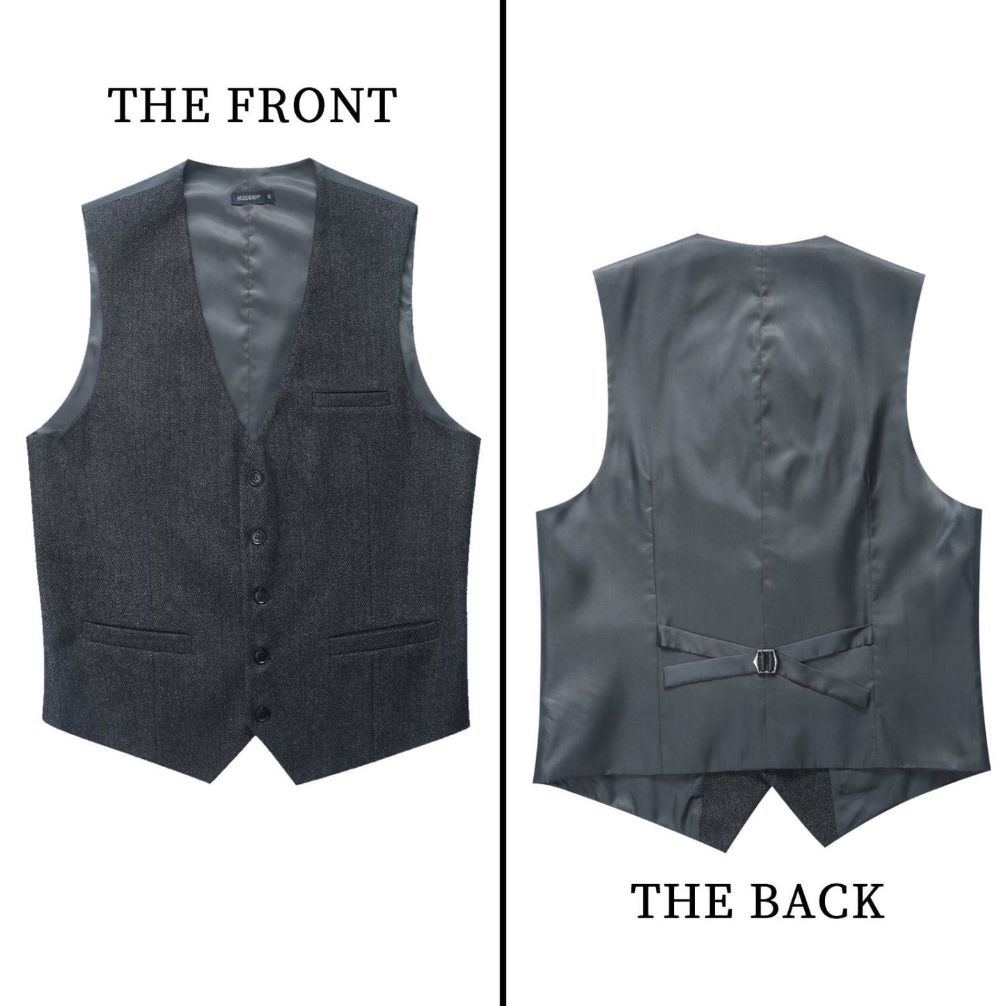 Hisdern Men's Charcoal Wool Blend Suit Vest Formal Wear