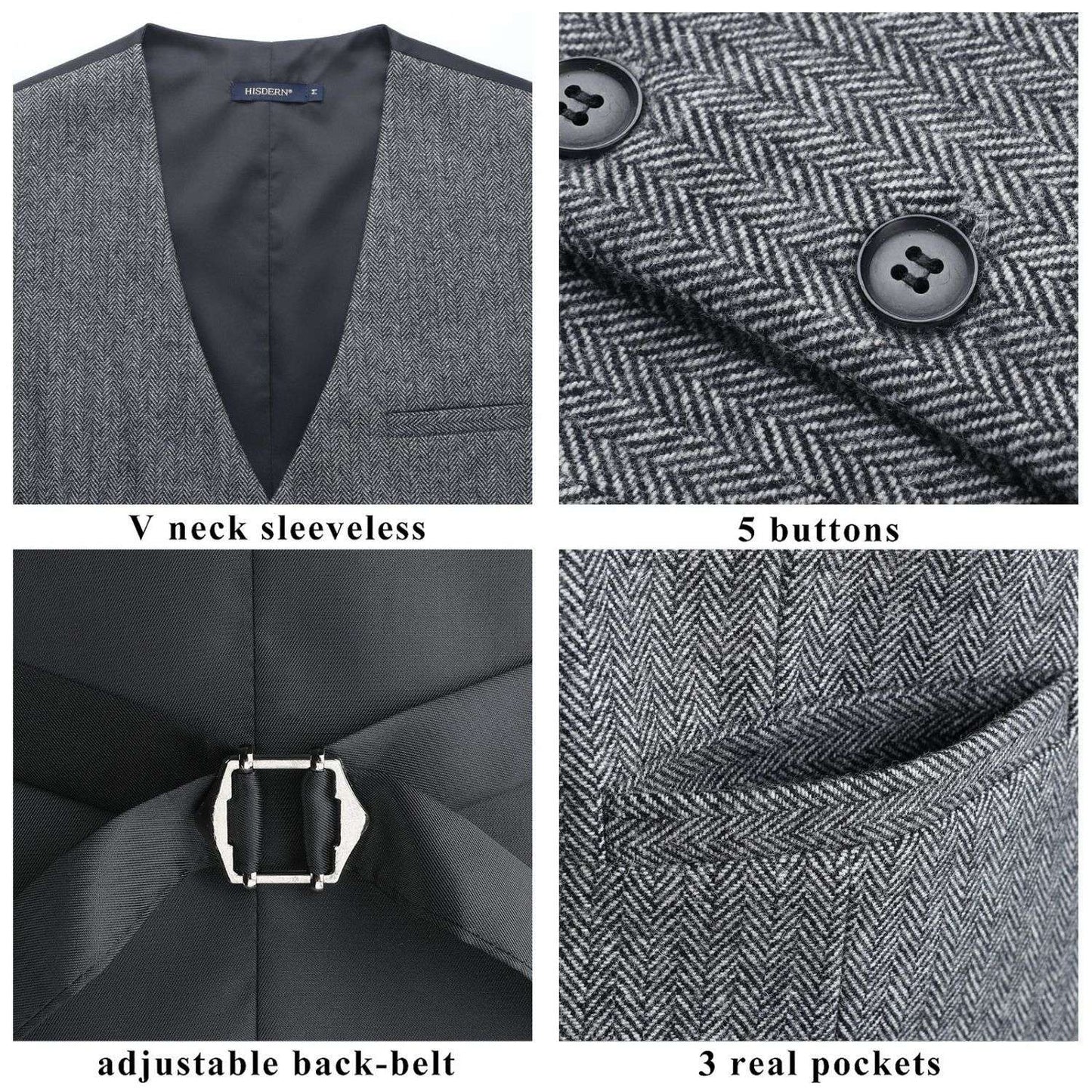 Hisdern Men's Grey Wool Blend Suit Vest Formal Wear