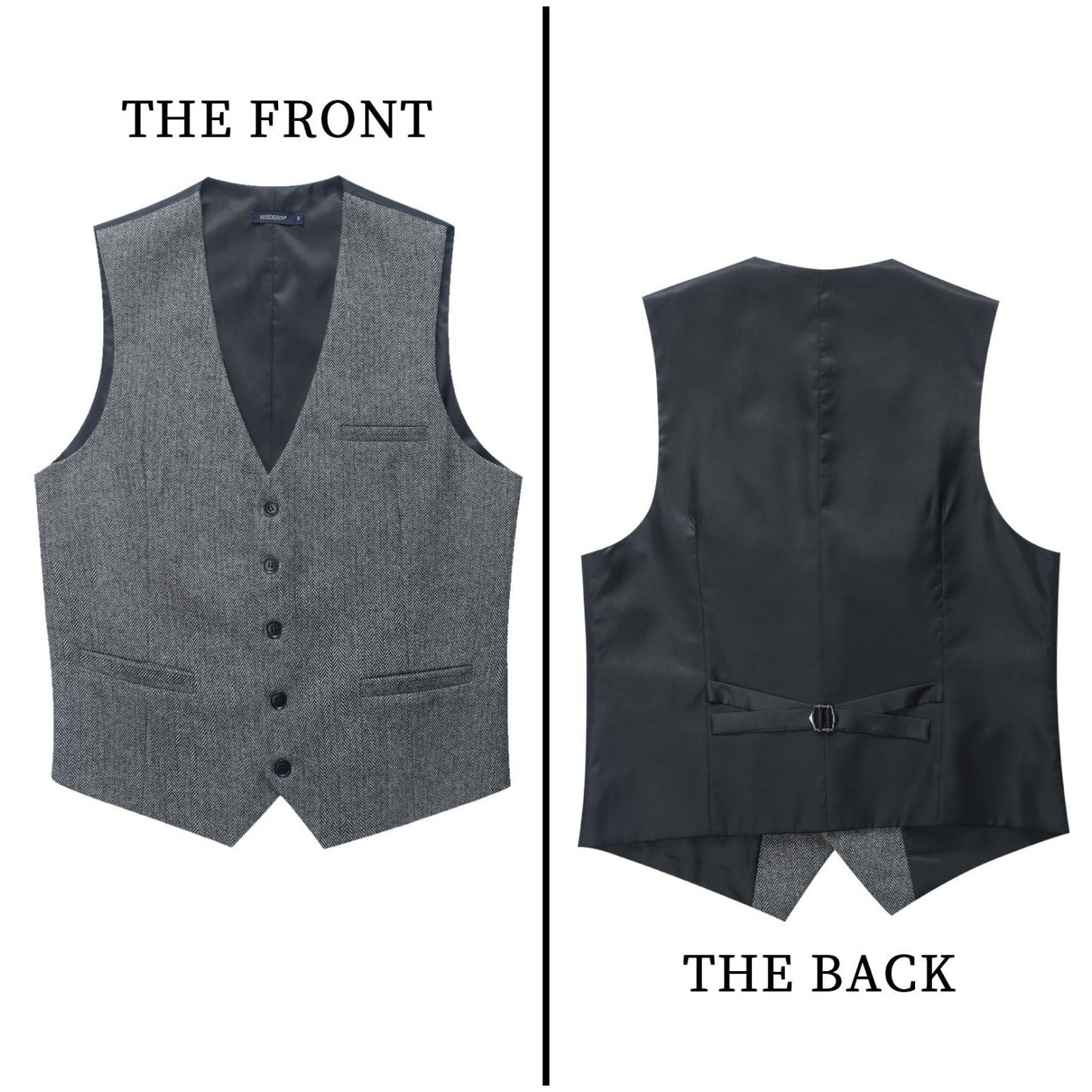 Hisdern Men's Grey Wool Blend Suit Vest Formal Wear