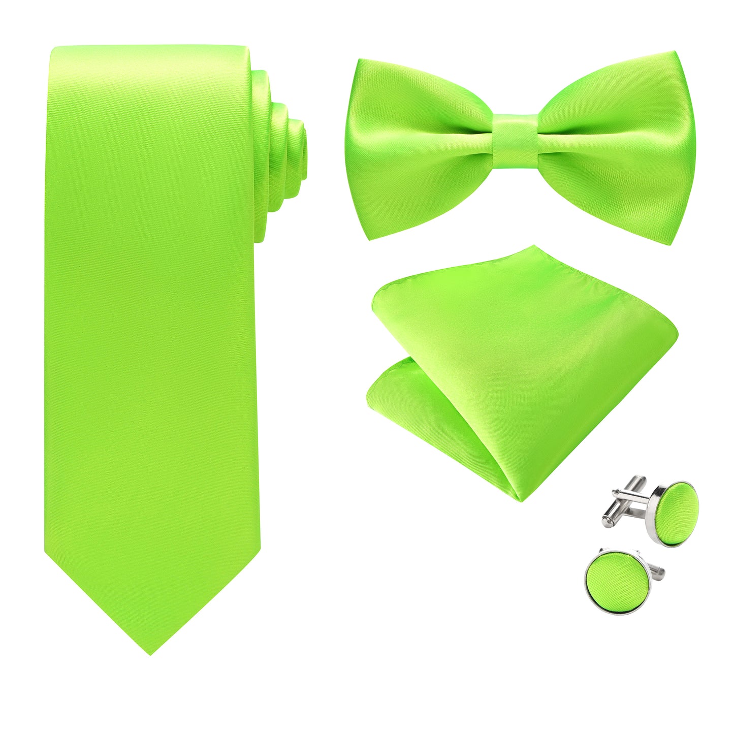 White Bowtie Neck Tie Pocekt Square Cufflinks Set