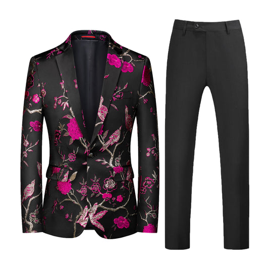 Men's Embroidered 2 Piece Suit Pink Color
