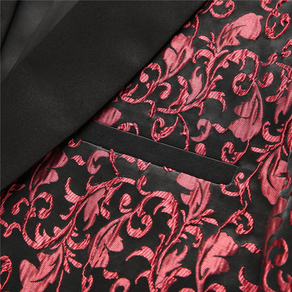 Men's 2 Piece Suits Jacquard Tuxedo Burgundy Color
