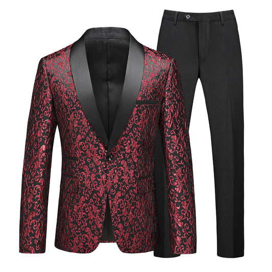 Burgundy Paisley Tuxedo Suit - 2 Piece