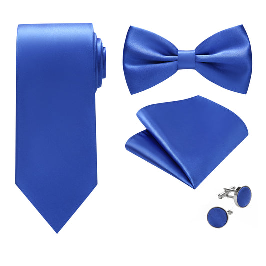 Royal Blue Bow tie NeckTie Pocekt Square Cufflinks Set