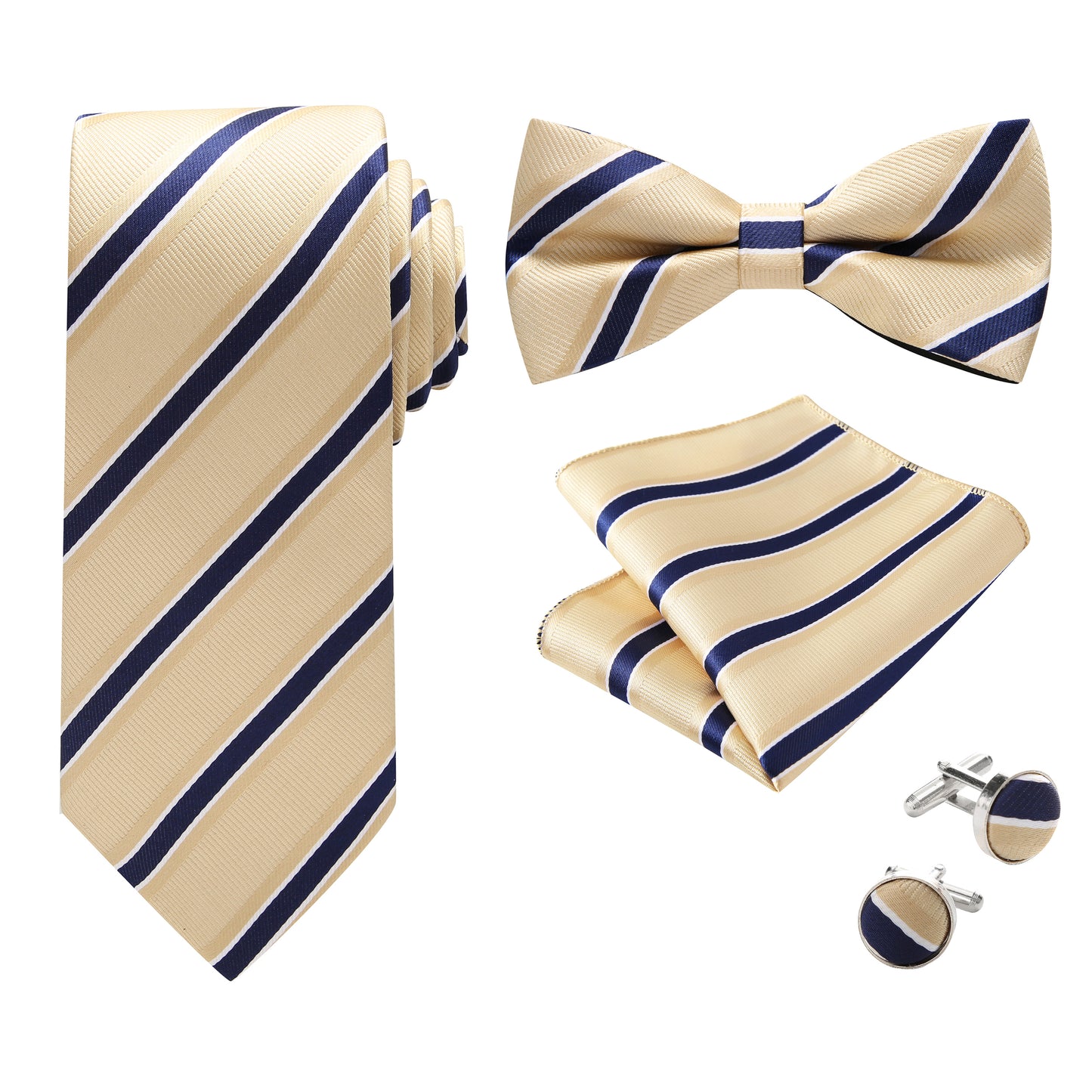 Coral Red Bow Tie Neck Tie Pocekt Square Cufflinks Set