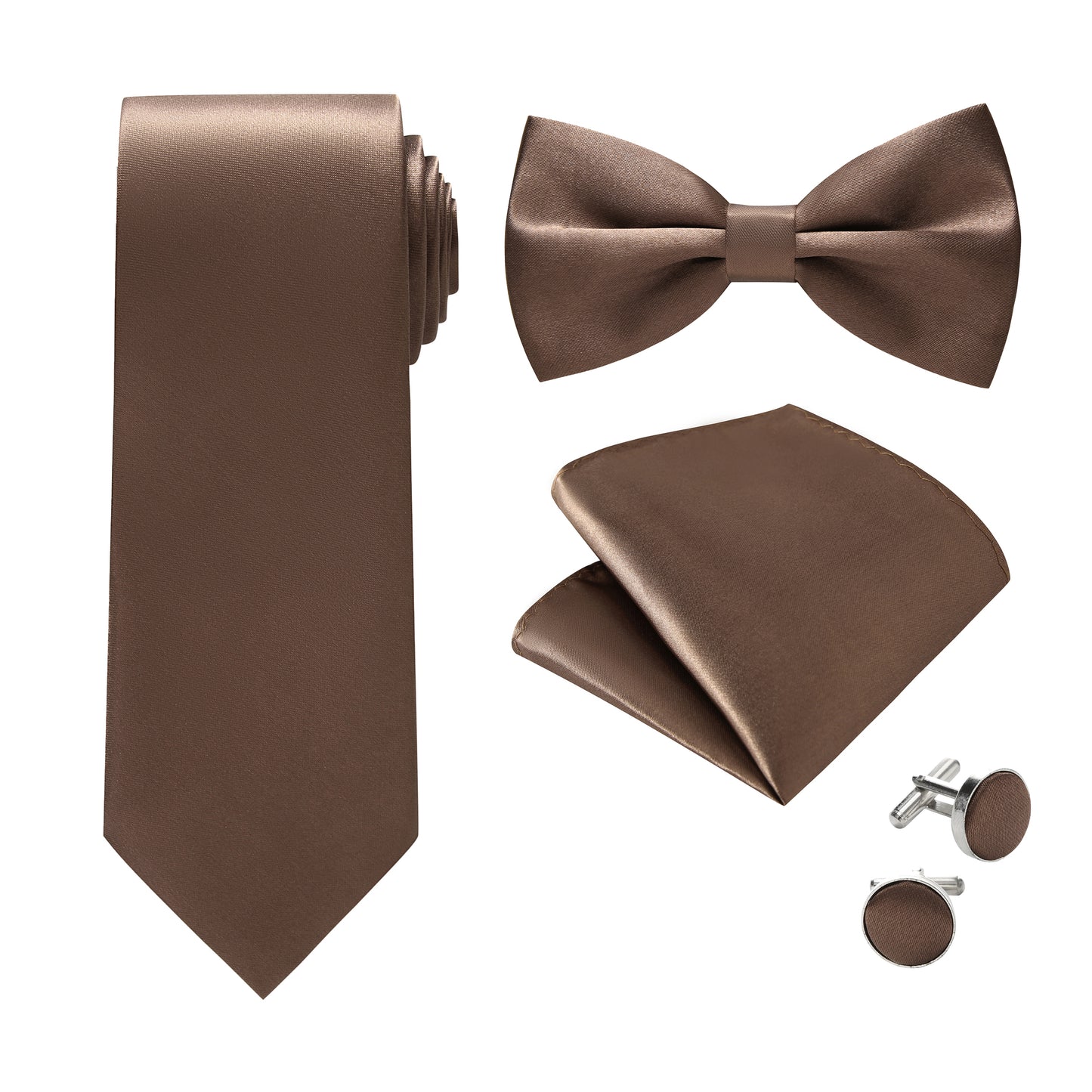 Pink Bow Tie Neck Tie Pocekt Square Cufflinks Set