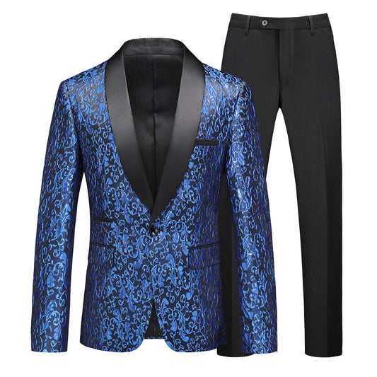 Blue Paisley Tuxedo Suit - 2 Piece