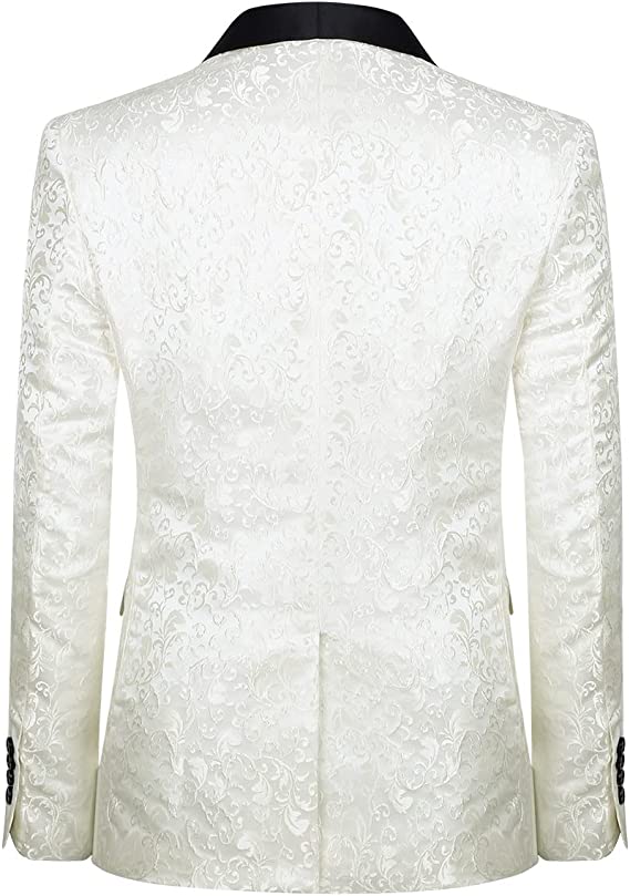 Men's 2 Piece Suits Jacquard Tuxedo White Color